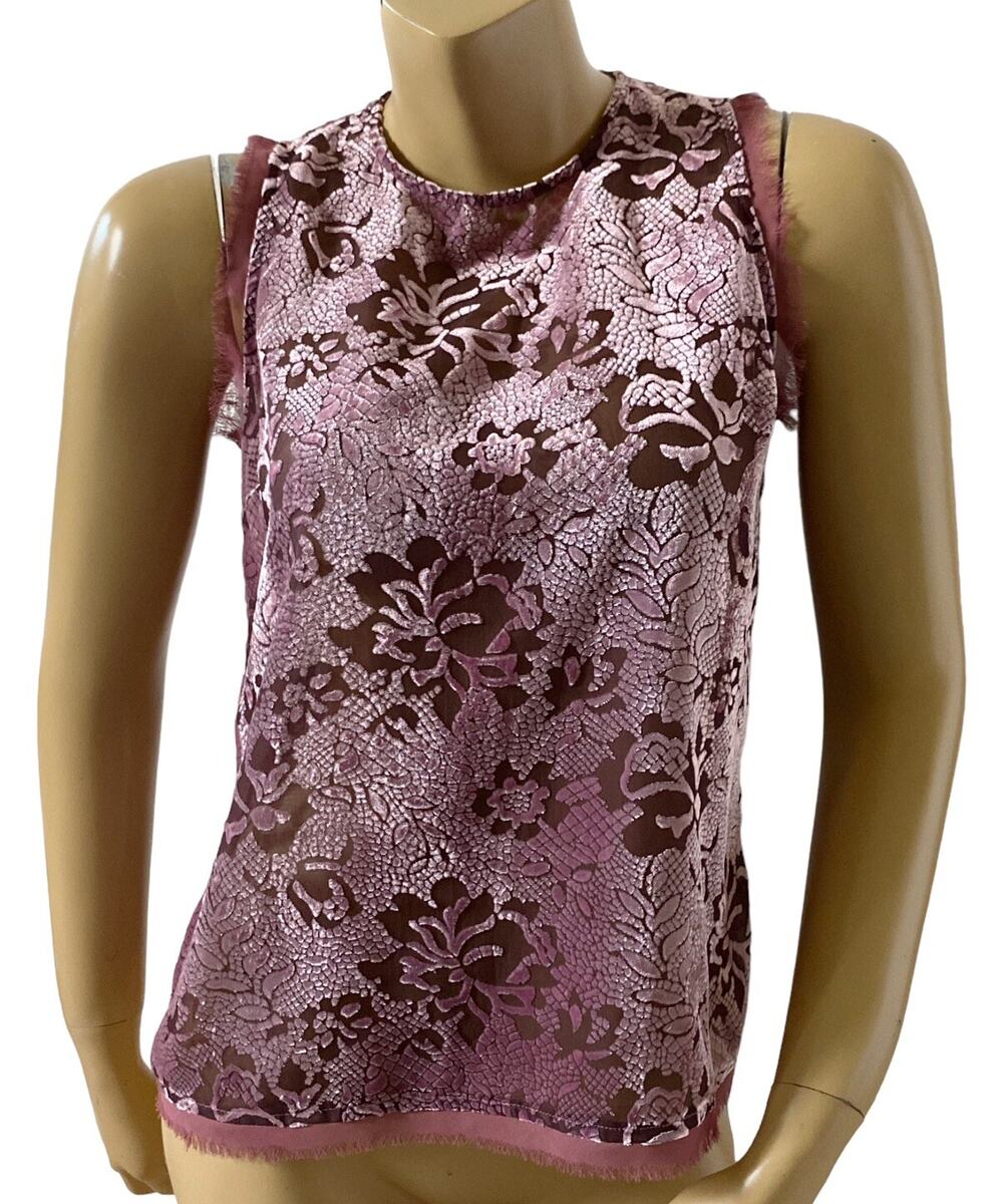 Guess Tank Womens XXS Mauve Floral Burnout Velvet Sleeveless Sheer Lightweight
